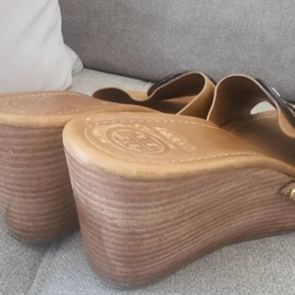 Tory Burch Patty Brown Slide Wedge Sandals - Picture 2 of 5